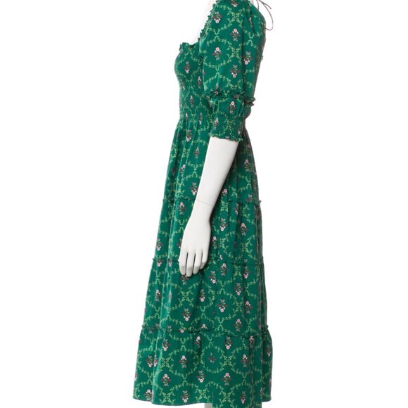 Hill House - The Nesli Nap Dress - Emerald Trellis / XS - Picture 3 of 7